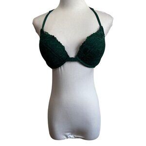 VICTORIA'S SECRET FOREST GREEN VERY SEXY PUSH-UP PIGEONNANT RACERBACK LACE BRA